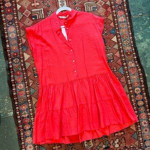 Zara Orange/Pink Collared Mini Dress with Tiered Drop Waist